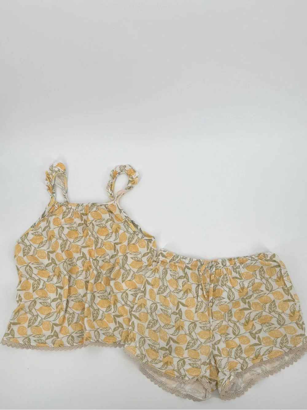 J.O.Y. Just Organic You Womens Lemon Print Cotton Cami & Short Sleep Set Yellow